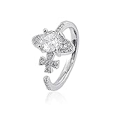 Saturn Ring,Cute Dainty Planet Rings,Silver Open Stacking Rings,Cubic Zirconia Crystal Adjustable Engagement Promise Wedding Ring,Birthday Christmas Valentines Gifts for women