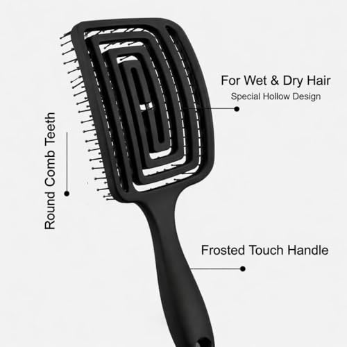 Image of 3D Vented Detangling Hair Brush for Women & Men, Flexible Scalp Massage Paddle Comb with Open Vent Design for Wet & Dry Hair, Anti Frizz Hair Styling Brush for Curly, Wavy, Straight & Thick Hair