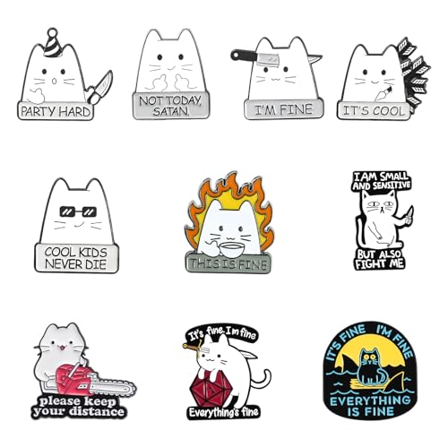Xiuyer Broche de Gato, 10 Piezas Botones de Broche de Esmalte Pin Insignias de Dibujos Animados Esmaltados Pines para los Sombreros, Bolsos, Mochilas, Ropa