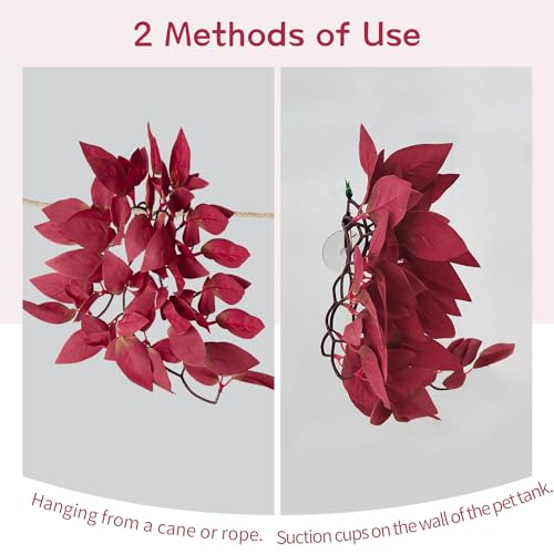 Image of Aquarium Artificial Plant Reptiles Plants with Suction Cup for Terrarium Fish Tank Landscape Decoration Hanging Silk Red Leaves Plants