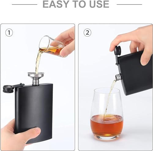 Image of Store2508 Stainless Steel Hip Flask with Funnel & Shot Glass Matte Finish, 8 Oz (236ml) (Black 2 Sets)