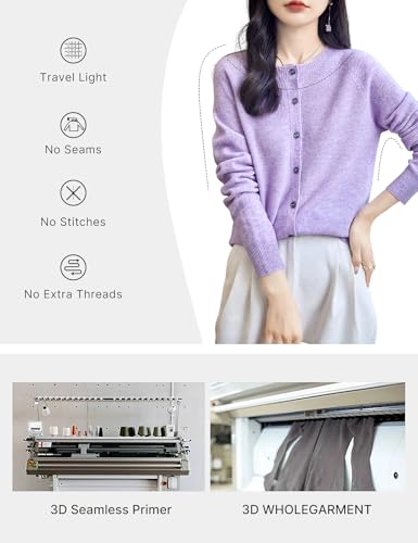 Women's Crewneck 100% Merino Wool Sweater 2025 Spring Fall Solid Long Sleeve Seamless Knitted Cardigan Sweater2