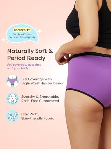 Image of superbottoms MaxAbsorb Period Underwear | Period Panty for Women | 8Hr Absorption | No Leaks, No Stains | High Waist, Full Coverage | Bamboo Fabric + Cotton - Pack of 3