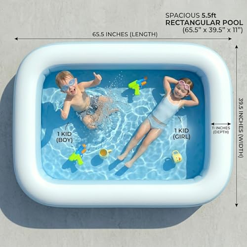 Image of EYUVAA LABEL Rectangular Inflatable Pool for Kids | Full-Sized Swimming Bathtub, Outdoor Backyard Water Play, Summer Fun, Durable Child-Safe PVC, Quick Inflate & Deflate Pool (5.5 Feet)
