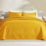 JYHOPE Juego de colcha tamaño King color mostaza amarillo suave y ligero de estilo bohemio para todas las estaciones,...