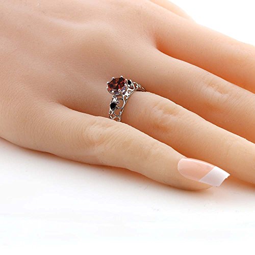 Gem Stone King 925 Sterling Silver Red Garnet and Black Diamond Engagement Ring For Women (1.11 Cttw, Gemstone Birthstone, Available In Size 5, 6, 7, 8, 9)3