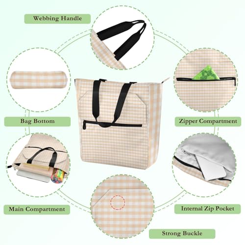 Sac de courses réutilisable avec fermeture éclair style rétro vichy - 5