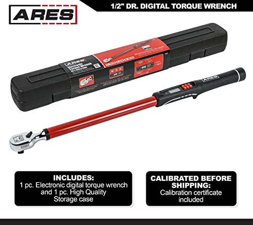 Image of ARES 43001-1 /2-Inch Drive Digital Torque Wrench - 25.1-250.8 ft-lb (30-340 Nm) Electronic Reversible Ratchet, Audio /Visual Multi-Alert, ±2% Accuracy - For Auto, Motorcycle, Mechanics