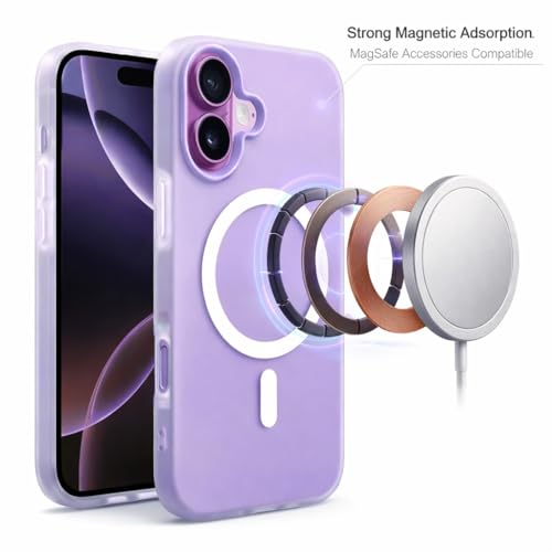 Image of Hupshy iPhone 16 Back Cover with Camera Protection Rings, Kickstand-Matte /Anti, Non-Slip, Camera Glass Protection,Transparent Shockproof Cover for iPhone 16 (Purple)