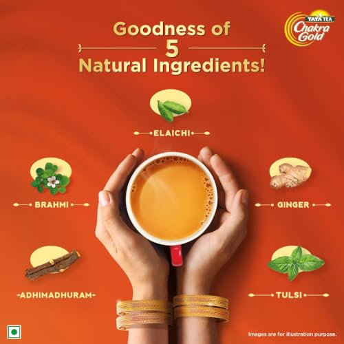 Image of Tata Tea Chakra Gold Care | Goodness Of Five Natural Ingredients | Brahmi, Ginger, Tulsi, Elaichi & Adhimadhuram | Flavoured Black Tea | Powder, 500 Grams