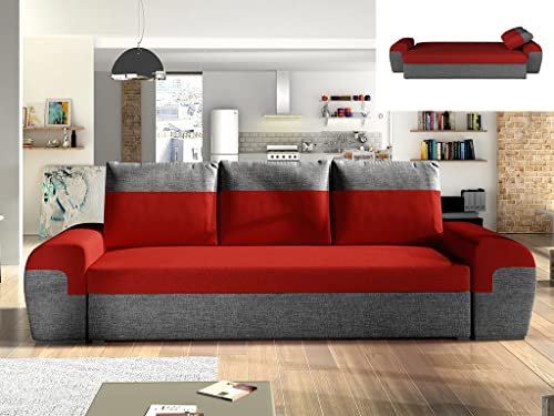 Canapé 3 Places Convertible Gaby en Tissu - Bicolore Rouge et Anthracite