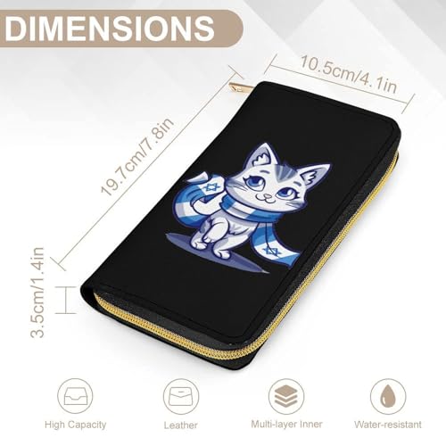 Israel Patriotic Cat Israel Flag Wristlet Wallets for Men Women Leather Purse Clutch Cute Card Holder2