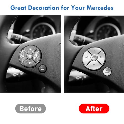 Image of Moonlinks Steering Wheel Button Stickers for Mercedes C-Class W204 E-Class | For W212 S-Class W221,GLK-Class X204 Steering Wheel Button Trim Cover Cap Sticker Inner Decoration (12PCS,Round)