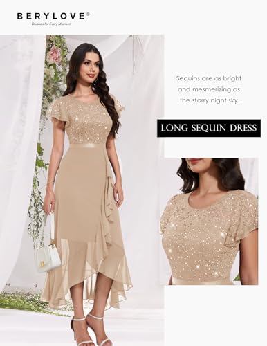 Image of BeryLove Formal Dresses for Women 2026 Wedding Guest with Slit Cocktail Elegant Lace Long Prom Dress