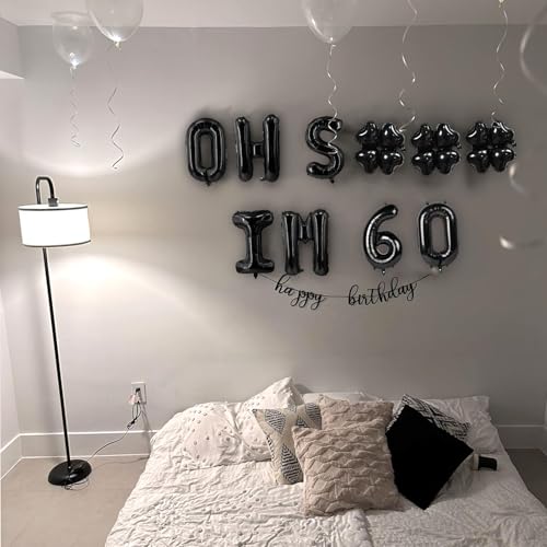 Image of Oh I'm 60! Latex Balloons 16 Inch Black Hallo Sixty Cheers to 60 Years Old Theme Decor for Man Woman Happy 60th Birthday Party Photo Studio Prop Flag Decorations Favors Supplies