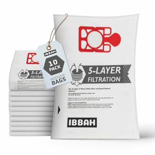 IBBAH Henry Hoover Bags 10 Pack | 5-Layer Henry Vacuum Bags | HEPA-Flo Numatic Bags | Compatible With |Henry | Hetty |Numatic Vacuum Cleaners | NVM-1B/NVM-1C/NVM1C2 | XL Xtra