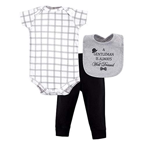 Image of Little Treasure Unisex Baby Bodysuit, Pant and Bib, Well Dressed, 3-6 Months