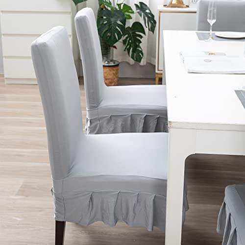 Image of HOKIPO Dining Chair Protector Cover Set of 2 Elastic Slip Frill Covers (AR-4092-D2*2)