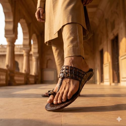 Image of Kolhapuri Chappal for Men Original, Pure Leather Handcrafted Traditional Kolhapuri Chappal for Man Formal Footwear for Weddings & Parties, Ethnic Wear & Daily Comfort