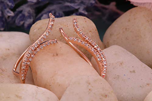 Dazzlingrock Collection 0.20 Carat (Ctw) 10K Round Lab Grown Diamond Ladies Double Row Crawler Climber Earrings, Rose Gold #TOP1