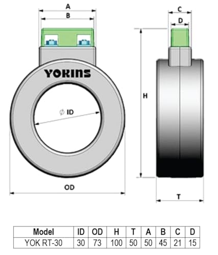 Image of YOKINS Current Transformer 200 /5A, 200A CT for Ammeter Model RT43 Polycarbonate encapsulated Round current transformer with terminals and protective cap
