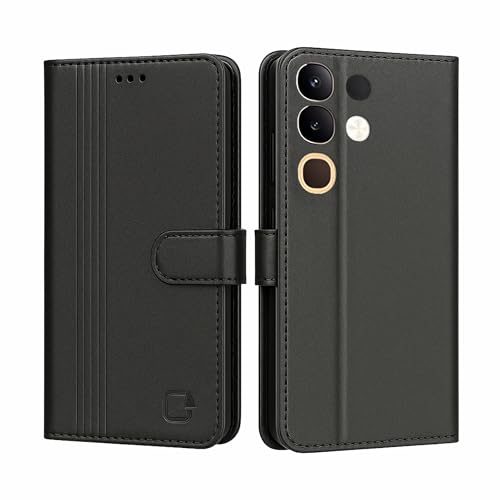Image of AIBEX Shock Proof Flip Compatible for IQOO Z10X 5G / Vivo T4X 5G Flip Cover Leather Finish | Inside TPU with Card Pockets | Wallet Stand | Complete Protection Flip Case - Black