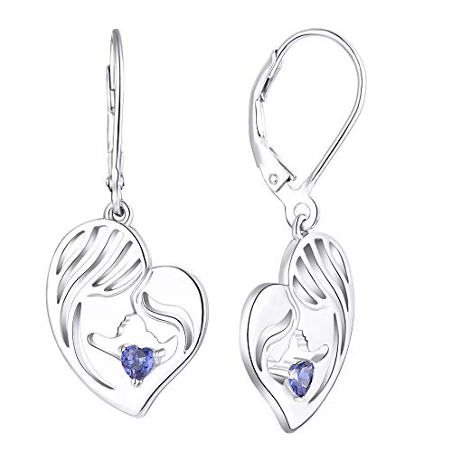 Yl Mother And Daughter Earrings Sterling Silver Mum Hold Child Heart Dangle Drop Earrings Created Tanzanite Jewelry #TOP15