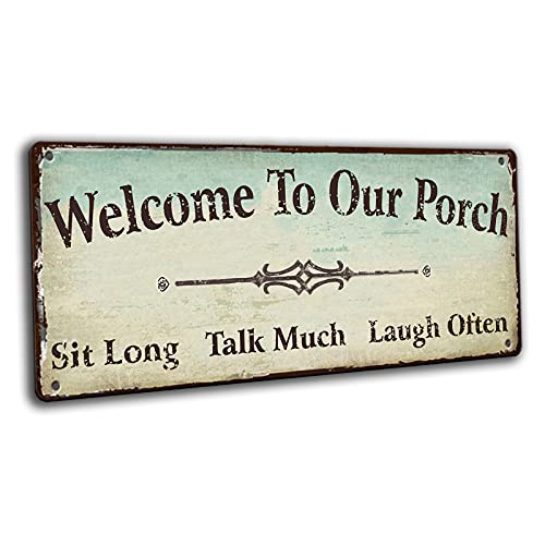 Wallors Welcome to Our Porch Decor decorations outdoor, Back Porch Sign outside Vintage Metal Welcome sign Backyard Wall Decor Accessories 16x6 Inches