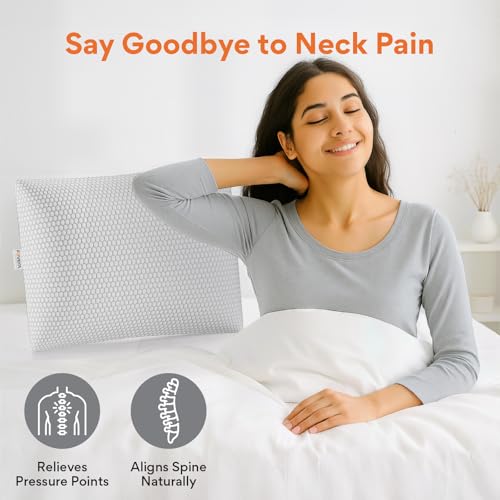 Image of FOVERA All Season Sleeping Pillow | Adjustable Shredded Memory Foam Pillow for Bed | For Side & Back Sleepers - Relieves Neck & Shoulder Pain, Soft Washable Cool Fabric Cover (20 x 15 Inch, Pack of 1)