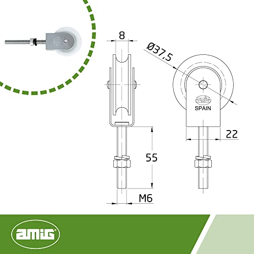 Amig - Clothesline Pulley - Steel Pulley with Metal Sheave - Easy to Install and Secure Fixing - 39 mm - Steel - Steel Finish - Image 3