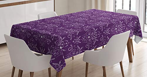 ABAKUHAUS Aubergine Nappe, Damas Feuilles Curls, Linge de Table Rectangulaire pour Salle à Manger Décor de Cuisine, 140 cm x 200 cm, Lilas Pourpre