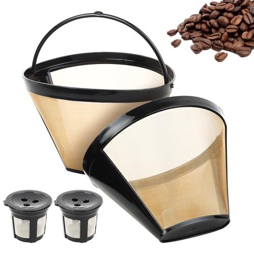 2 Pcs Filtro de Café Permanente de Acero Inox, Filtro Cafetera Goteo, Filtros Cafetera, Filtros de Café Goteo Cono Sin Papeles Reutilizable Manual para 8 a 12 tazas, con 2 cestas para cápsulas