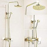 Brass Antique Bathroom Shower Set with Commercial Shelf and Hanger Mixer Faucet 8 rain Shower Head Double Handle Mounted on The Wall