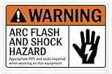 Warning Sign: Arc Flash and Shock Hazard, Vintage Electrical Security Metal Tin Sign; Suitable for Outdoor, Garage, Workshop, Factory 12x8 inch
