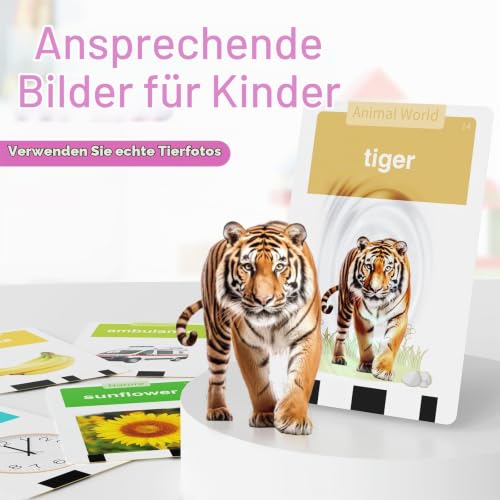 HOMESTEC Lernkarten-Set für Kinder 2-4 Jahre | Englische Sprechende Lernkarten mit Geräuschen, 288 Wörter 144 Karten, Sprachlernspielzeug… – Ansicht 4