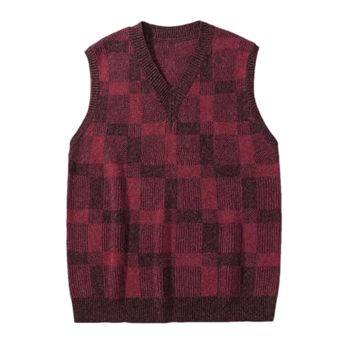 Fulbant Men’S Plaid Loose Trend Casual Sweater Vests V-Neck Warm Sleeveless Vest