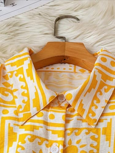 Image of Gufrina Women's Polyester Shirt with Pocket Half Raglan Sleeves Spread Collar Neck Geometric Printed Relaxed Fit and Standard Length