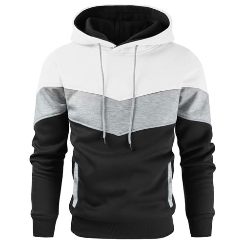 Gesean Men's Novelty Color Block Pullover Fleece Hoodie Long Sleeve Casual Sweatshirt with Pocket