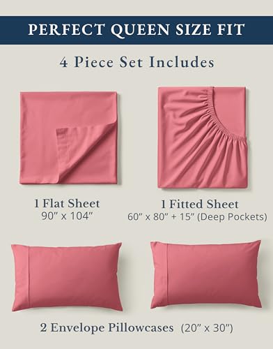 Image of LANE LINEN Queen Deep Pocket Sheet Set 100% Organic Cotton GOTS Certified Percale Weave Deep Pocket 4 Piece Soft Breathable Cooling Lightweight All Season Machine Washable Crisp - Mineral Red