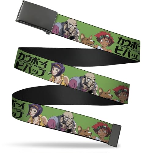 Buckle-Down Cowboy Bebop Flip Web Belt Cowboy Bebop Crew Group and Title Logo Green Black