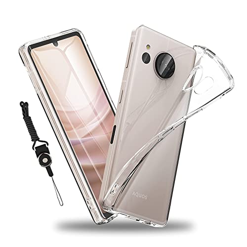 AQUOS sense7 SH-53C / SHG10 用の ケース クリア 超薄型 SH-53C / SHG10 カバー TPU 耐衝撃 ケース ストラップホール付属 ネックストラップ付 黄変防止 柔らかい すり傷防止 指紋防止 耐久 携帯便利 AQUOS sense7