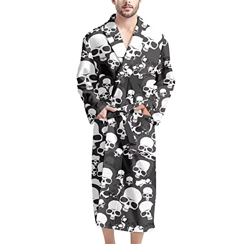 Binietny Herren-Bademantel, lang, weich, Plüsch, leicht, totenkopf, Einheitsgröße