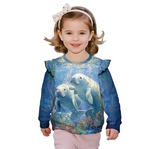 Xpyiqun Sweatshirt for Girls 1-8 Ruffle Shoulder Crewneck Pullover Shirts Kids Long Sleeve Tops