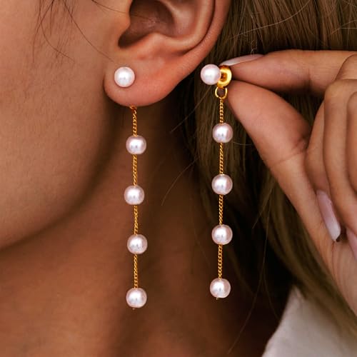 Gold Jewelry Set for Women - Dainty 14K Gold Plated Pearl Necklace and Earring Set with Drop Earrings, Bracelets, Choker Necklace - Wedding Jewelry Gift4