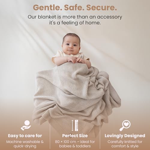 Image of Soft Knit Baby Blanket 30x40 in, Stone - Oeko-Tex Certified, Breathable Swaddle & Receiving Blanket for Newborns, Crib & Stroller, Machine Washable