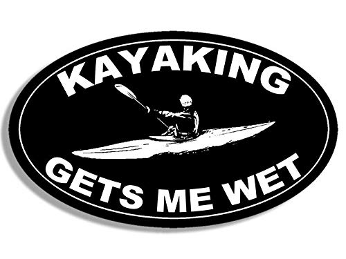 JR Studio 3x5 inch Black Oval Kayaking GETS ME Wet Sticker -Kayak Paddle Kayaker Yak Funny Vinyl Decal Sticker Car Waterproof Car Decal Bumper Sticker