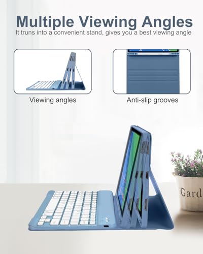 Image of EAMPANG Case with Keyboard Mouse for Samsung Galaxy Tab S10 Lite /S10 FE 5G /S9 FE 10.9 Inch /S9 11 Inch,7 Color Rainbow Backlit Detachable USB-C Keypad Magnetic Cover with Pencil Holder Blue