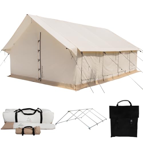 WHITEDUCK Alpha Pro Canvas Wall Tent Waterproof 4 Season Outdoor Camping & Hunting Tent w/Heavy Duty Aluminum Frame, Best for Large Groups, Families & Outfitters (12'x14', Water Repellent)