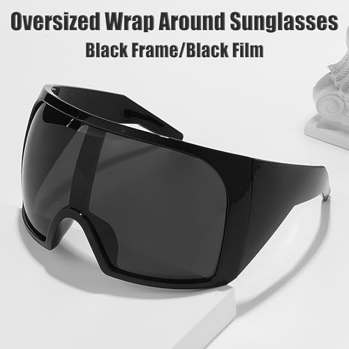 Oversized Sunglasses Womens/Men, Wrap Around Sunglasses for Curved Lens Shades, Futuristic glasses for Outdoor and Indoor Rave Glasses3