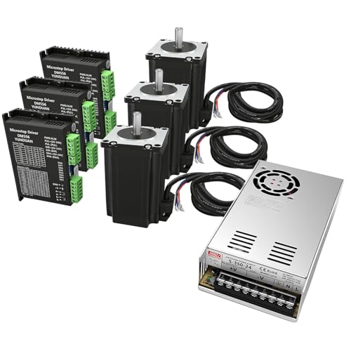 3 Axis CNC Controller Kit with Nema 23 57mm Stepper Motor Kits 2Nm 285 oz.in 2-Phase 3A, DM556 Stepper Motor Driver, 350W Power Supply Mach3 Control Card for Machine Engraving Machine